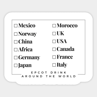 EPCOT Drink Around The World Checklist T-Shirt Sticker